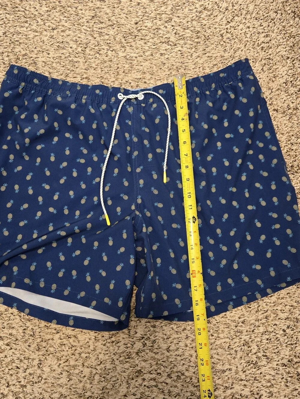 Bonobos Mens XXL Swim Bathing Suit 7” Inseam Blue Pineapple Drawstring Waist
